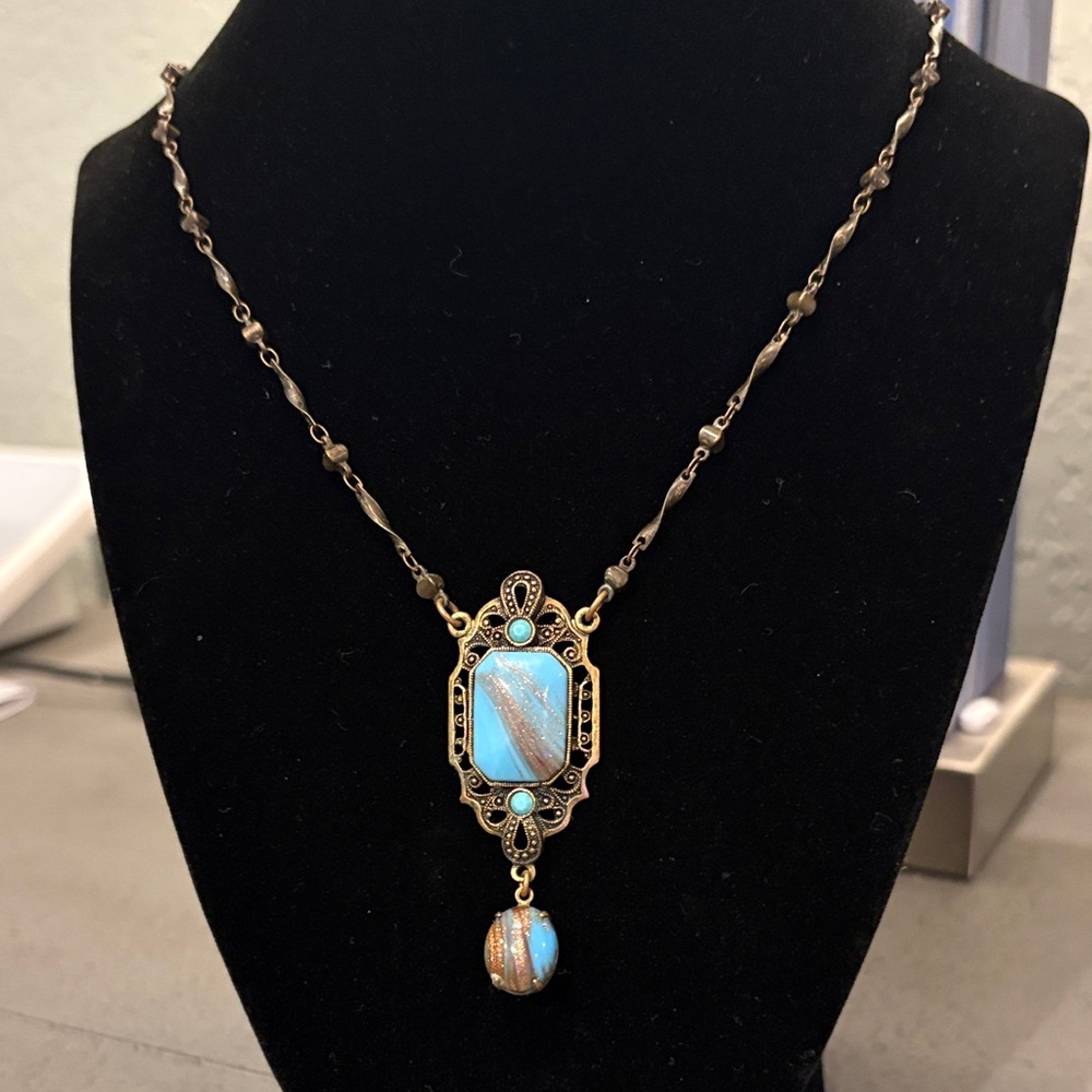 Vintage-Inspired Gold and Blue Necklace